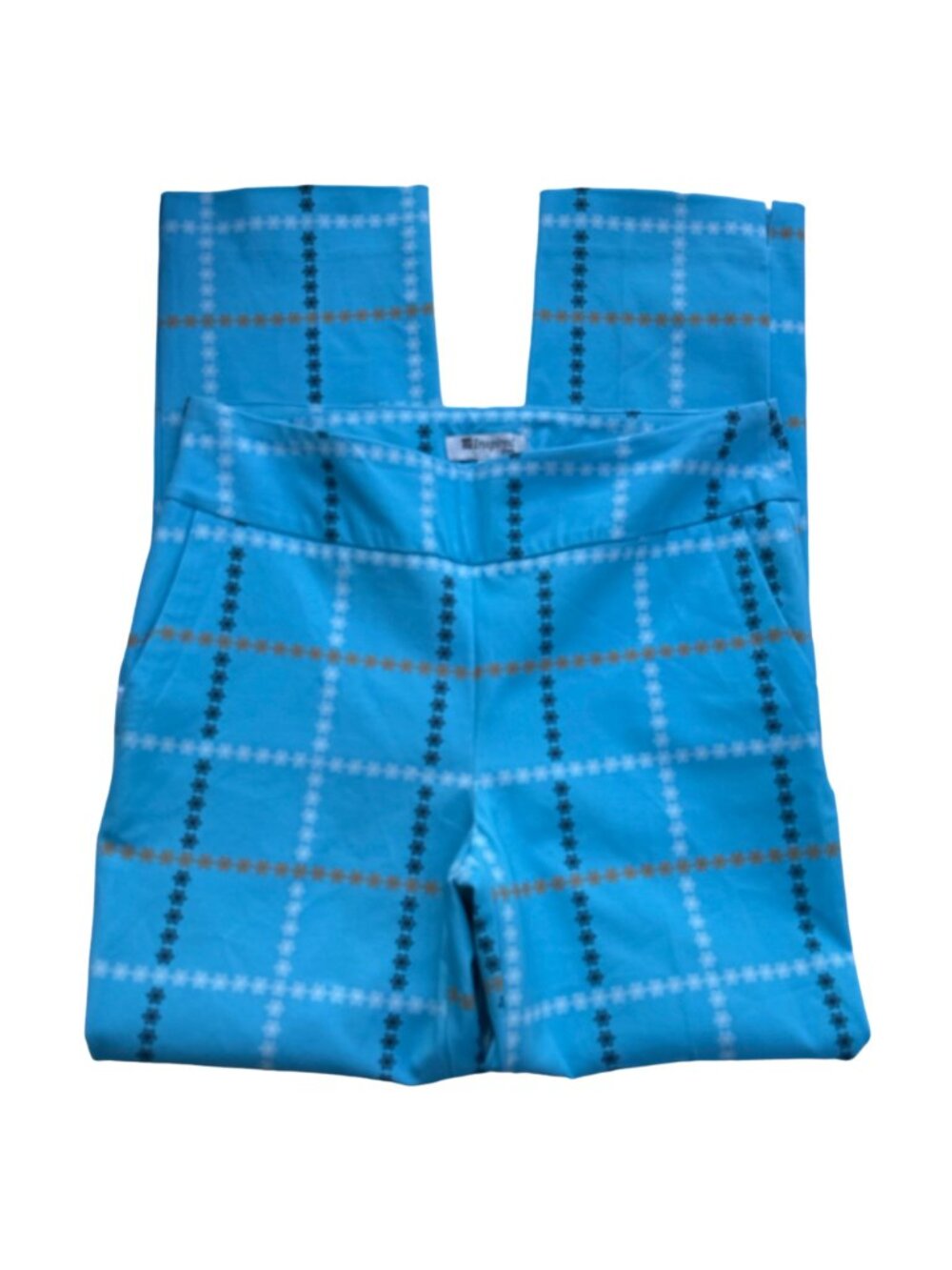 Inspired Style Ankle Pants Aqua Blue Check Size 10 Pockets Cotton Blend $124 NEW - Picture 9 of 16